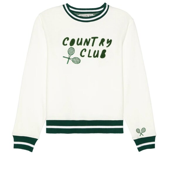 Ellsworth + Ivey Country Club Sweatshirt Sz S Tennis Racket Motif White & Green - Picture 2 of 11